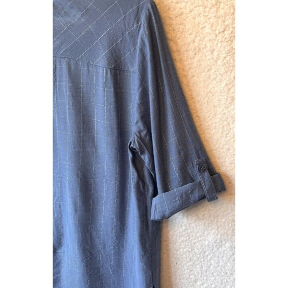 Chicos Women's Blue Button Down Shirt Size 0 Small Cotton Blend Roll Tab Sleeves - Picture 10 of 10